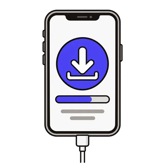 An iPhone settings screen with a download arrow and a progress bar