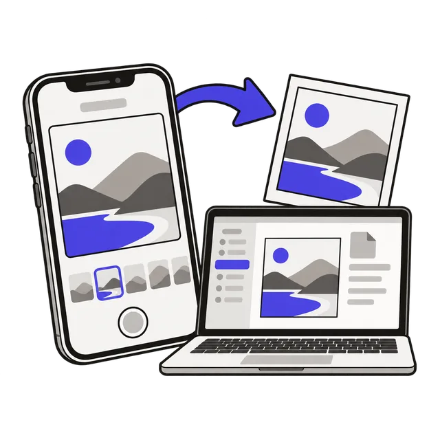 Ảnh chụp từ iPhone chuyển thành file ảnh mở được trên laptop, minh họa bằng mũi tên cong
